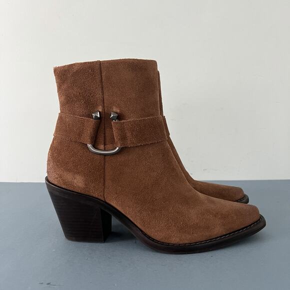 Antonio Melani Tabbie Oiled Suede Pecan Pie Brown Western Buckle Boots - Picture 3 of 8